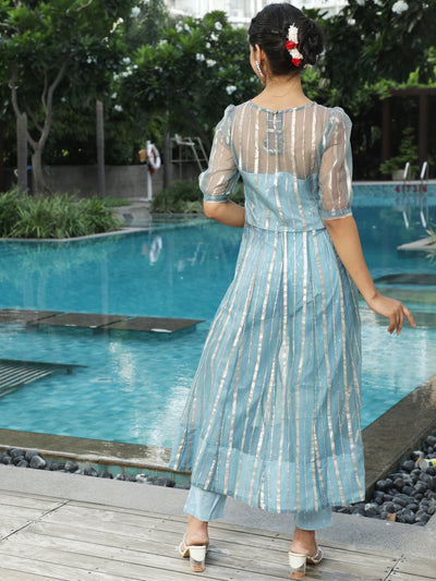 Blue Zari Work Anarkali With Pant