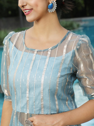 Blue Zari Work Anarkali With Pant