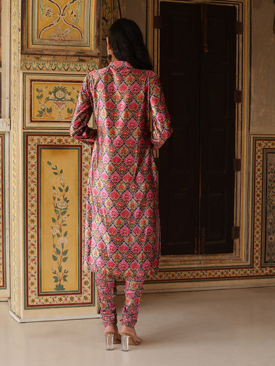 Multicolor Floral Print Kurta With Churidar