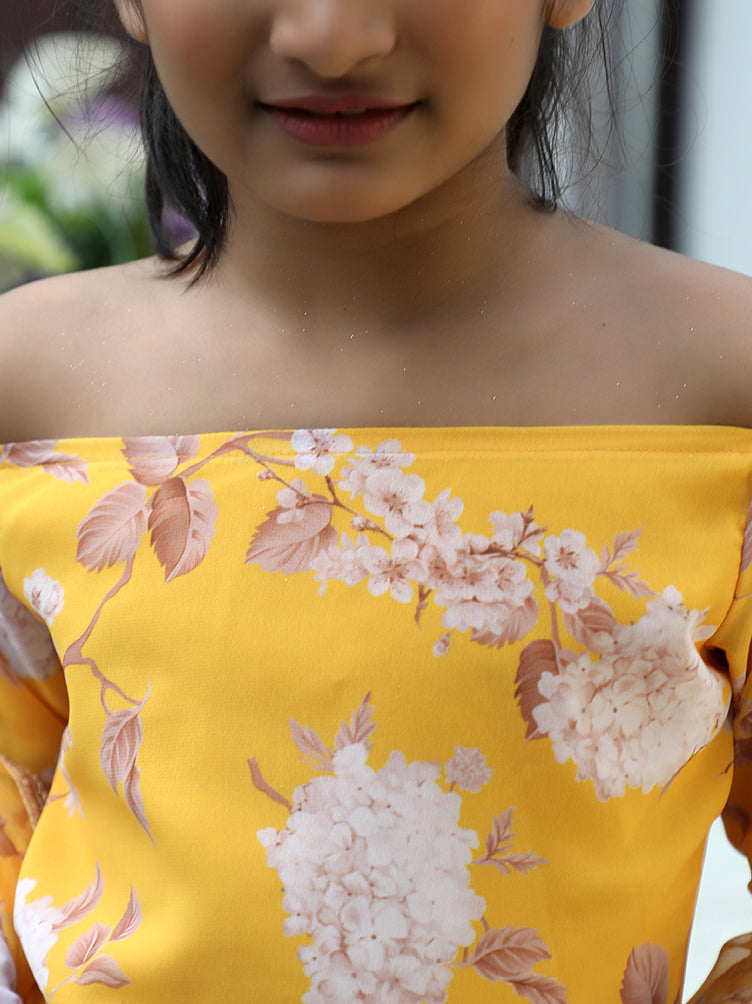 Yellow Floral Print Kurta Sharara With Dupatta