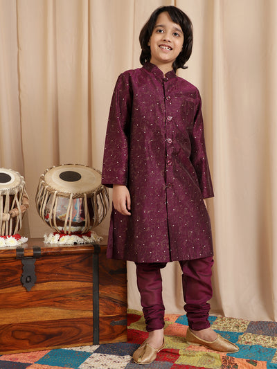 Purple Printed Sherwani With Churidar