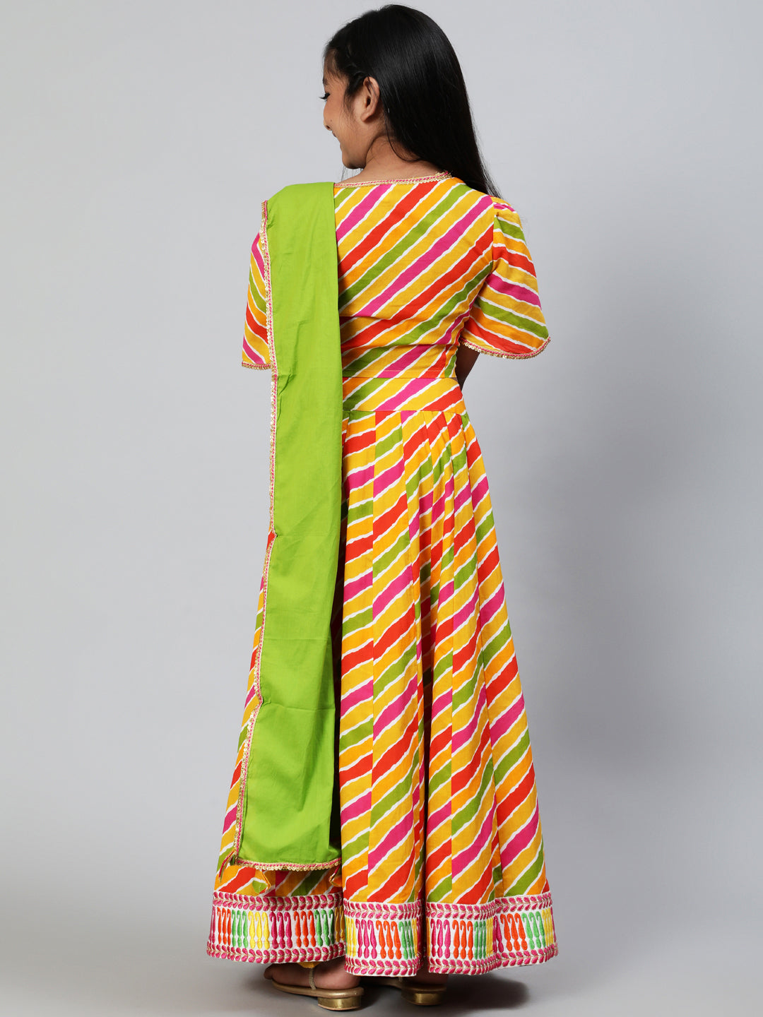 Multicolor Striped Lehenga Choli With Dupatta