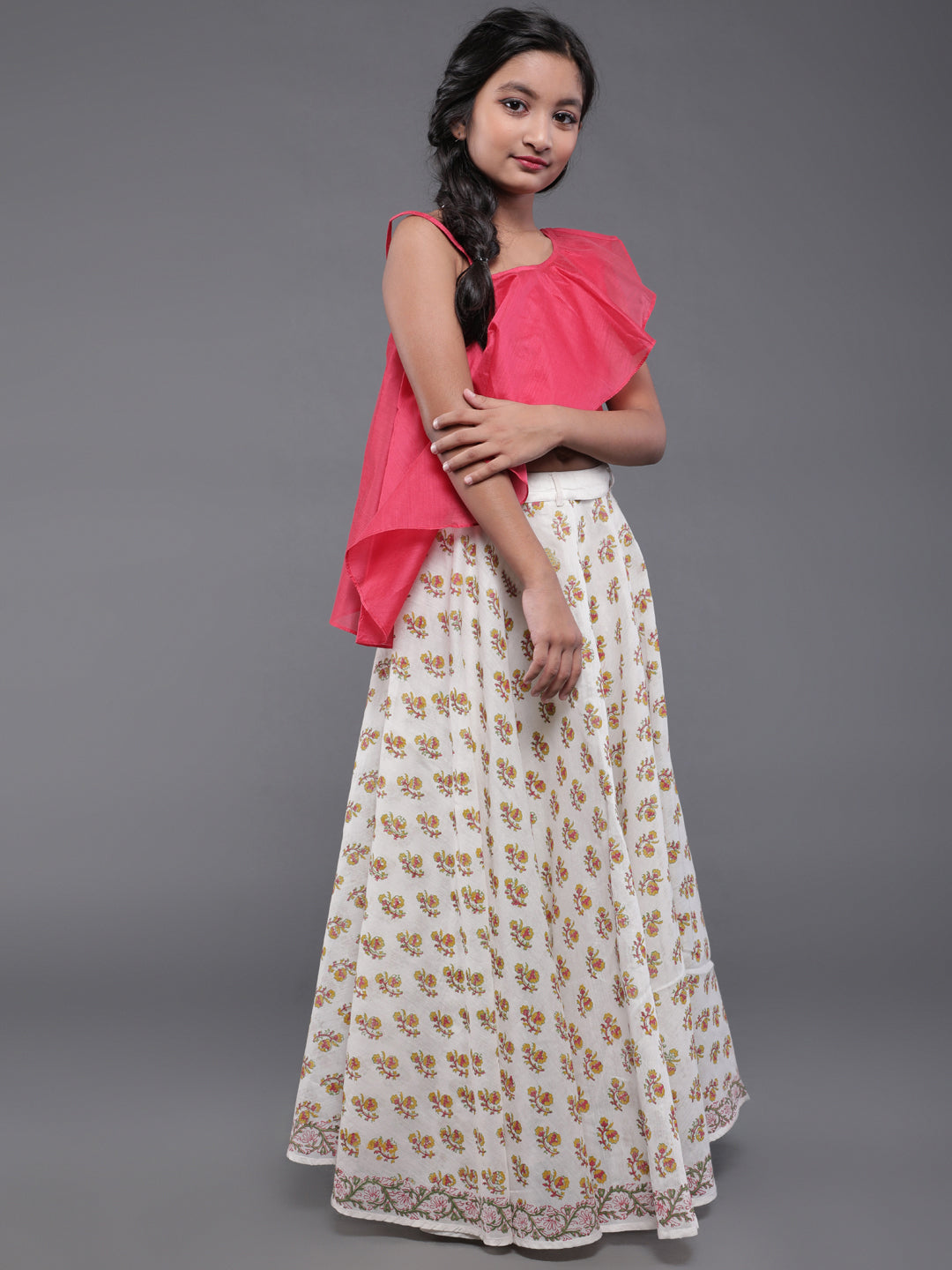 Pink & White Block Printed Lehenga Choli