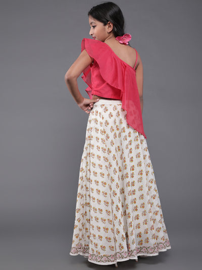 Pink & White Block Printed Lehenga Choli