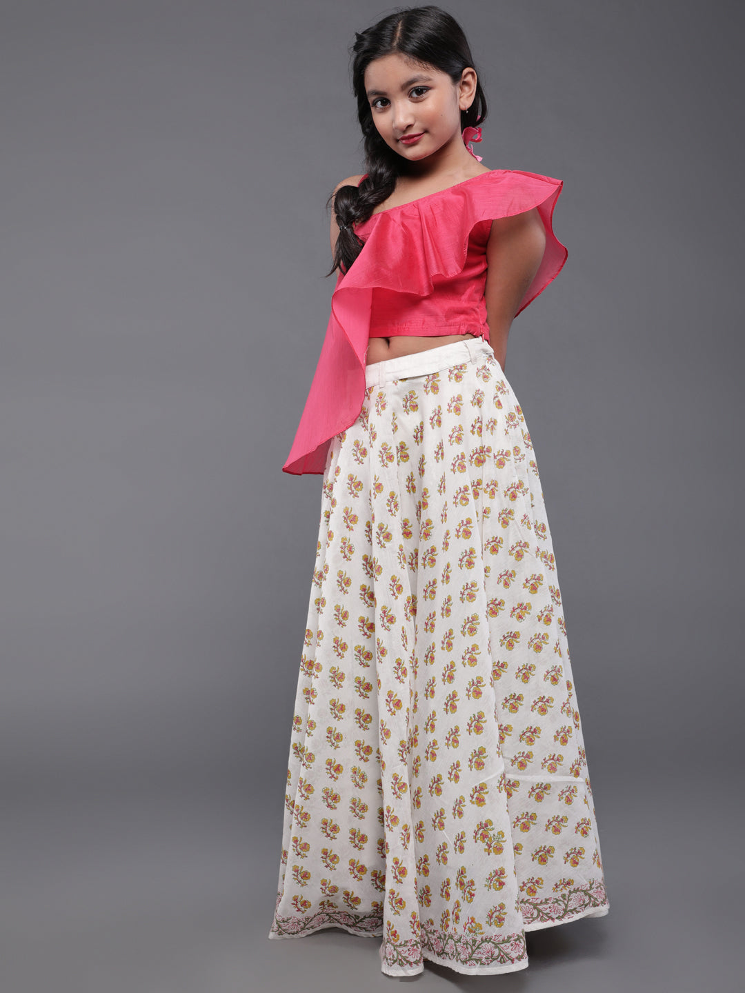 Pink & White Block Printed Lehenga Choli