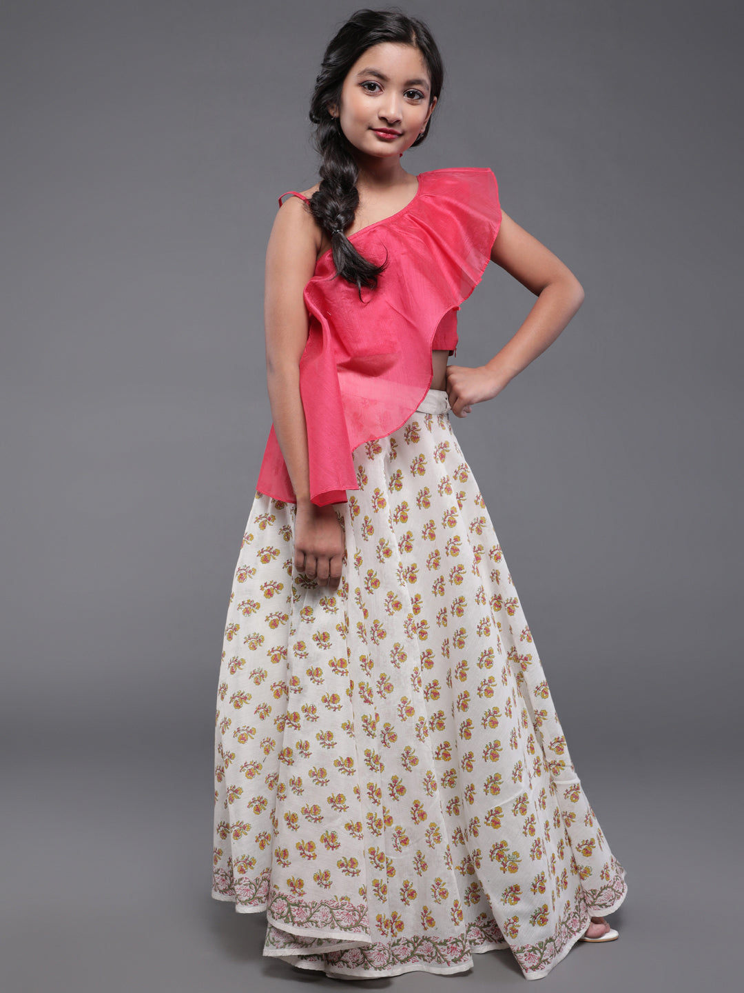 Pink & White Block Printed Lehenga Choli