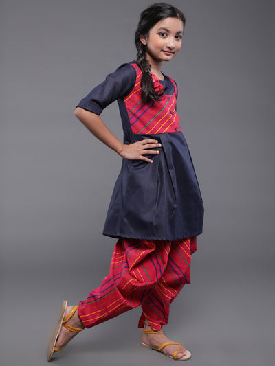 Blue & Red Leheriya Print Kurta With Dhoti Pant