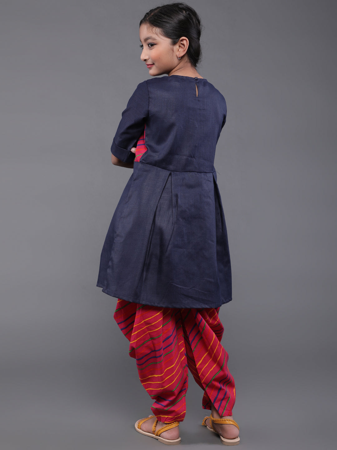 Blue & Red Leheriya Print Kurta With Dhoti Pant