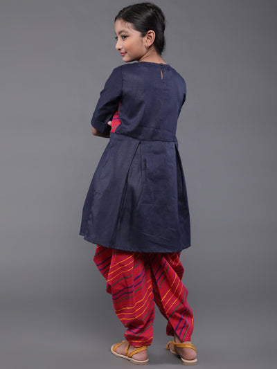 Blue & Red Leheriya Print Kurta With Dhoti Pant