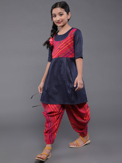Blue & Red Leheriya Print Kurta With Dhoti Pant