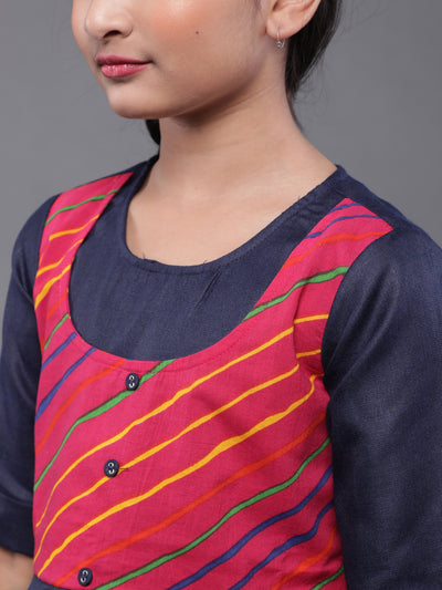 Blue & Red Leheriya Print Kurta With Dhoti Pant