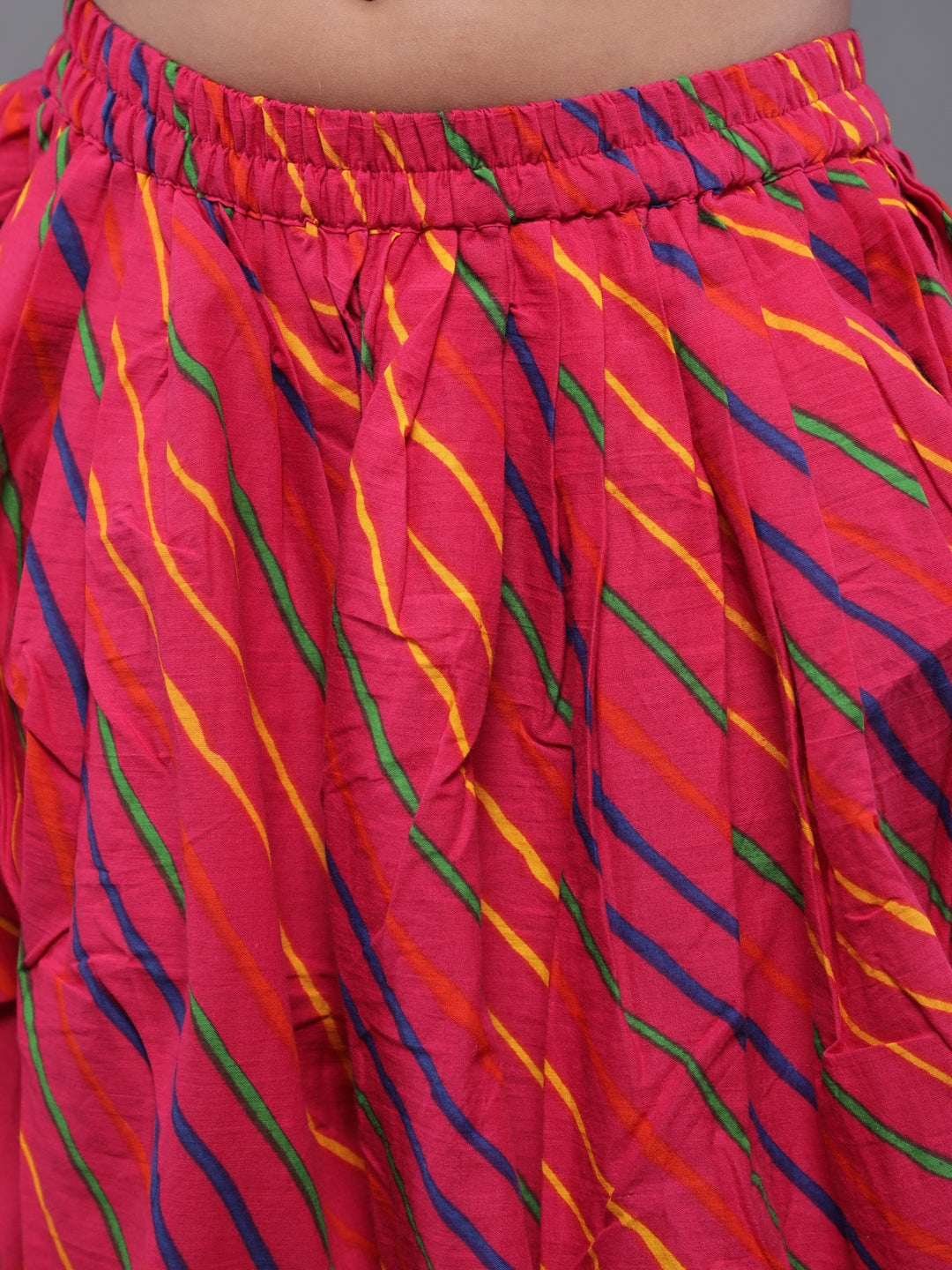 Blue & Red Leheriya Print Kurta With Dhoti Pant