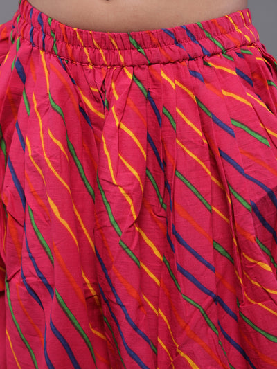 Blue & Red Leheriya Print Kurta With Dhoti Pant