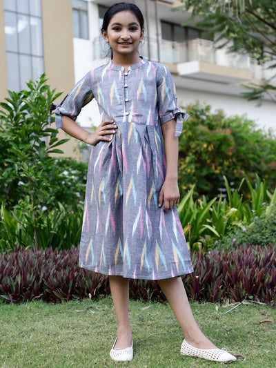 Grey Ikat Designed Short Dress