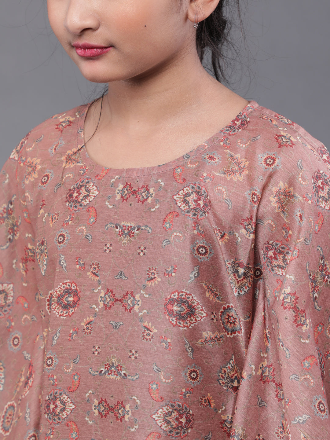 Brown Floral Print Kaftan Dress