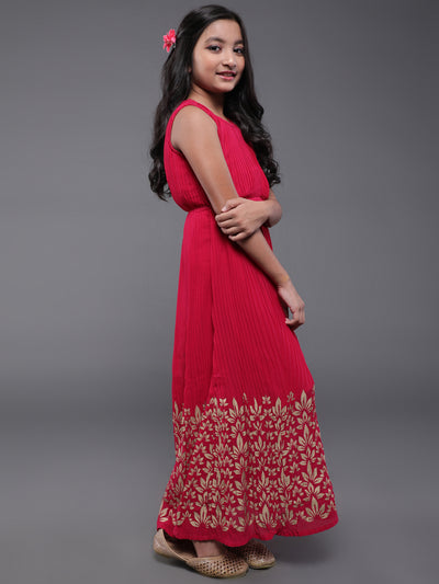 Pink Floral Print Pleated Maxi Dress