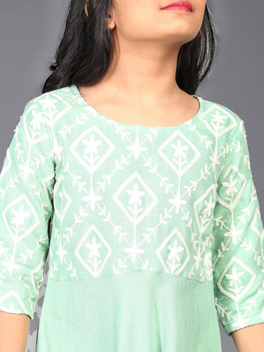 Green Embroidered Midi Dress