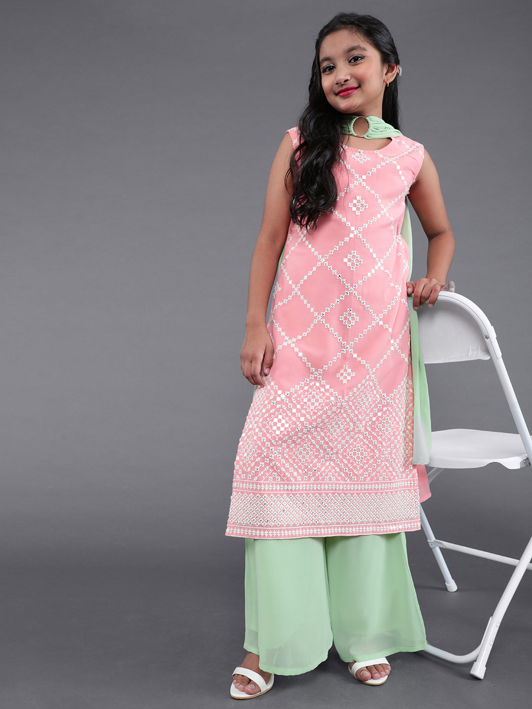 Pink Embellished Kurta Palazzo With Dupatta