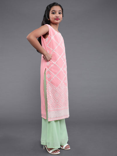 Pink Embellished Kurta Palazzo With Dupatta