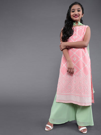 Pink Embellished Kurta Palazzo With Dupatta