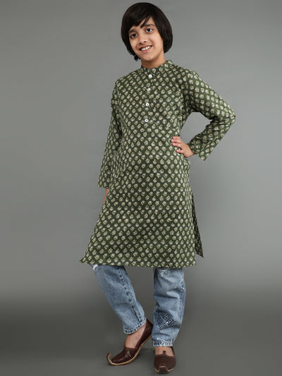 Green Kantha Work Kurta