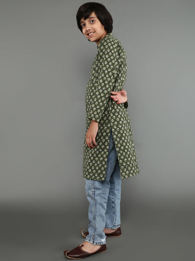 Green Kantha Work Kurta