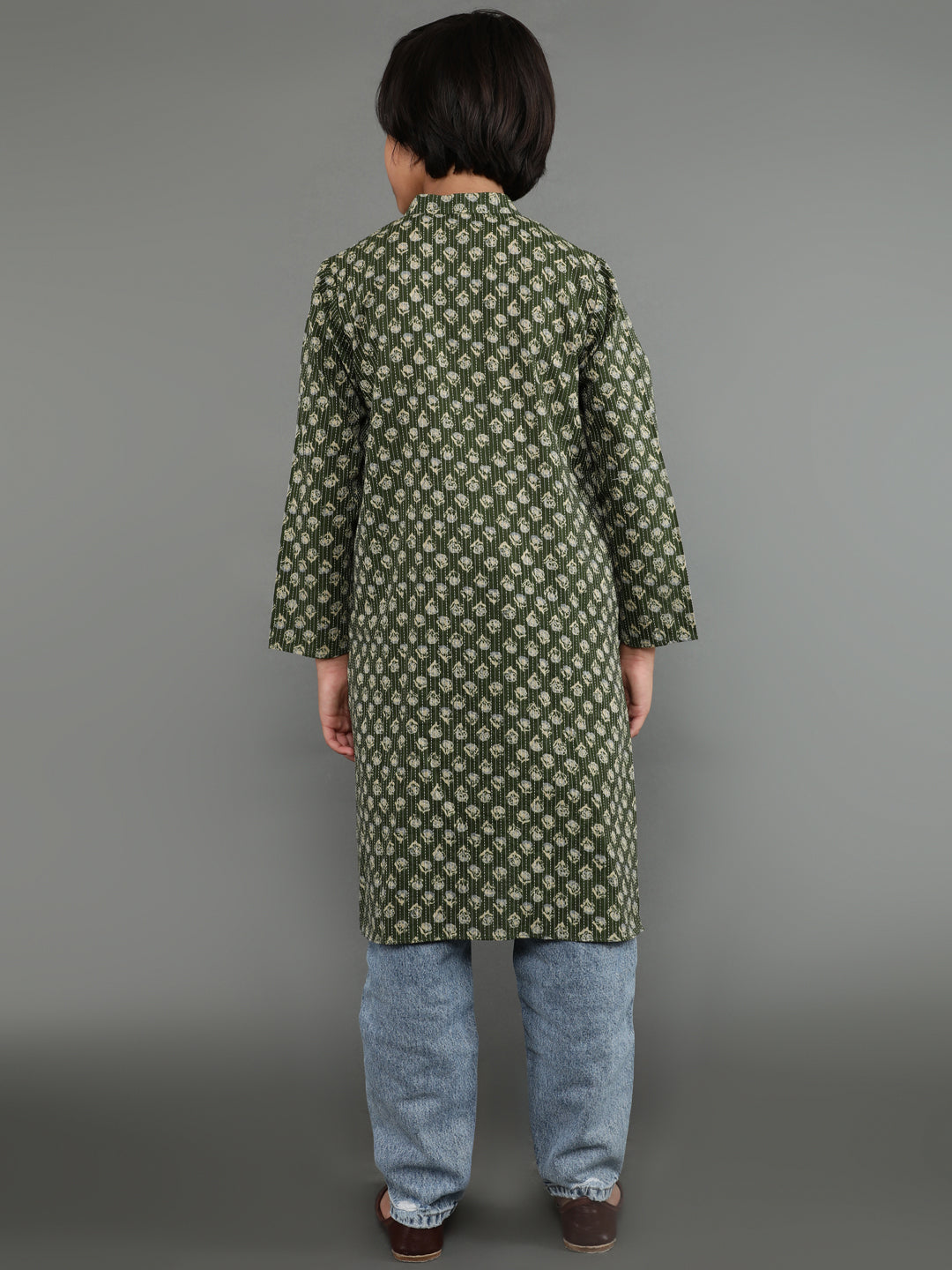 Green Kantha Work Kurta