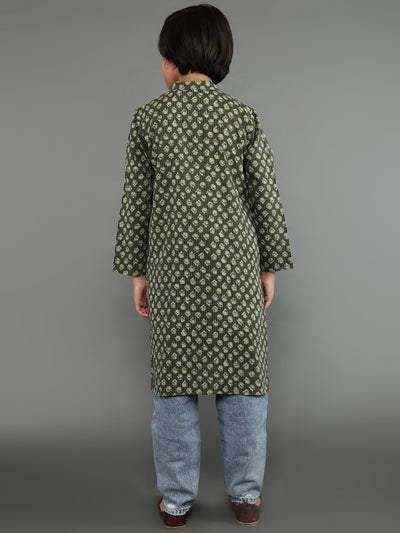 Green Kantha Work Kurta