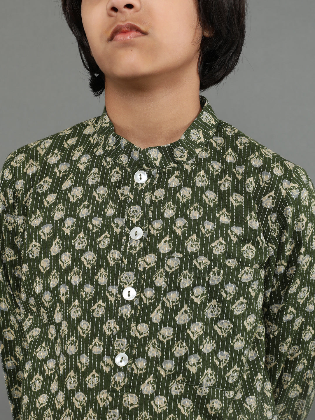 Green Kantha Work Kurta