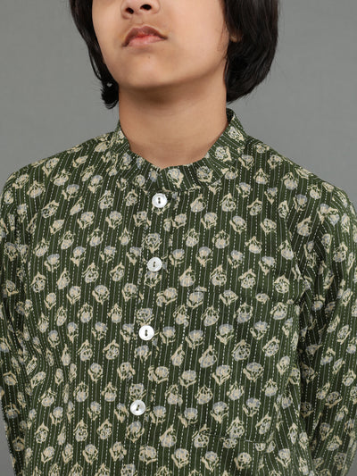 Green Kantha Work Kurta