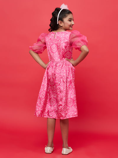 Pink Bandhani Print Empire Dress