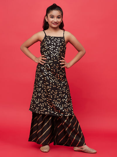 Black Foil Printed Kurta With Sharara