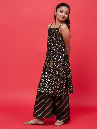 Black Foil Printed Kurta With Sharara