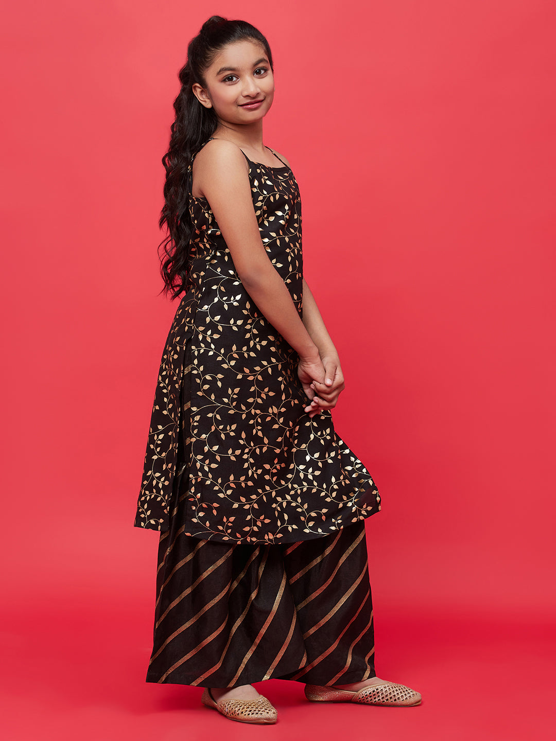 Black Foil Printed Kurta With Sharara