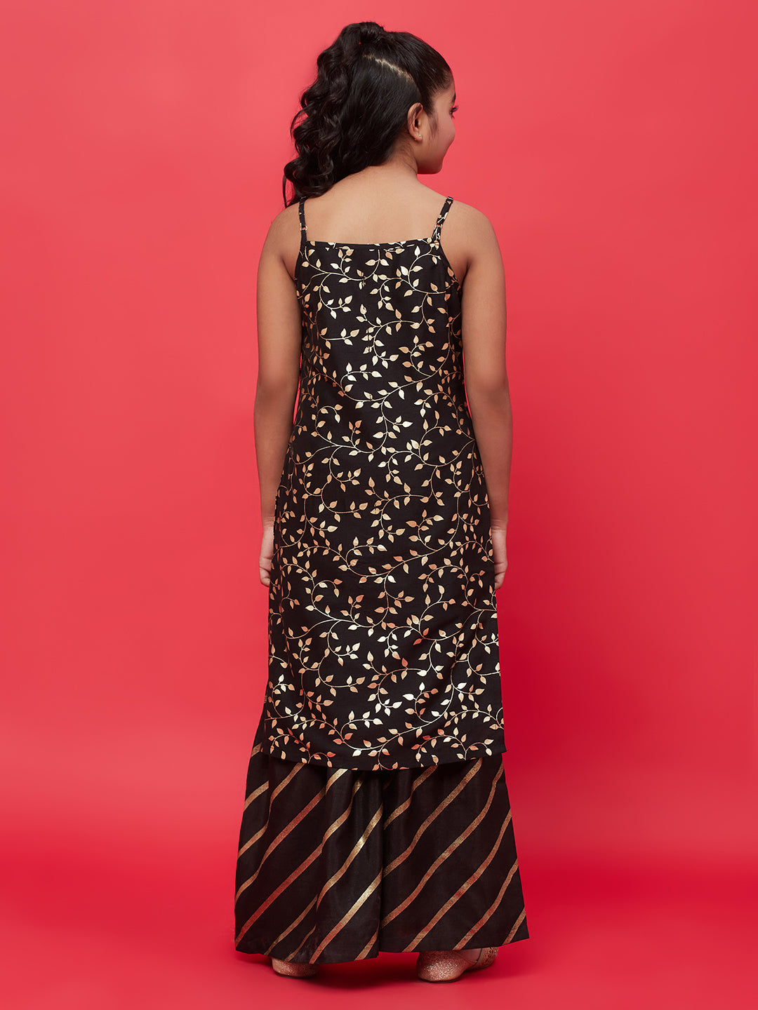 Black Foil Printed Kurta With Sharara