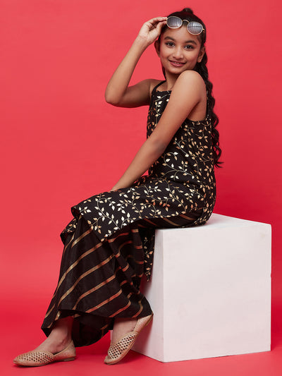 Black Foil Printed Kurta With Sharara