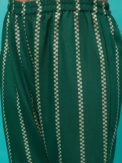 Green Striped Kurta With Sharara