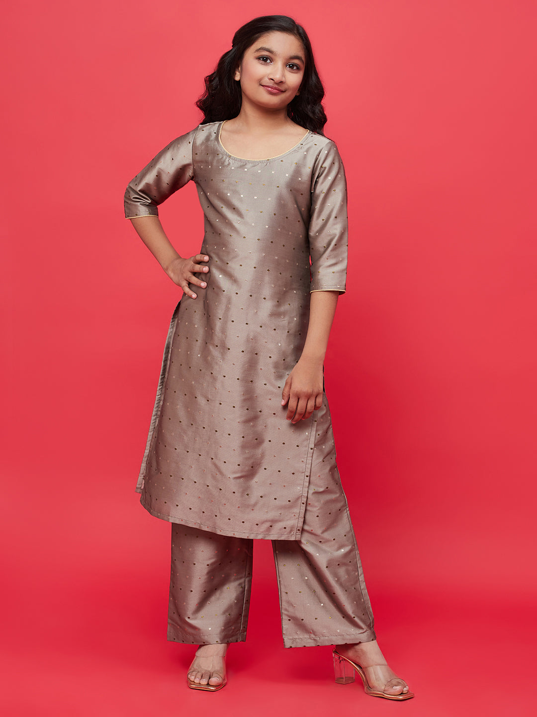 Grey Gold Butti Kurta With Palazzo