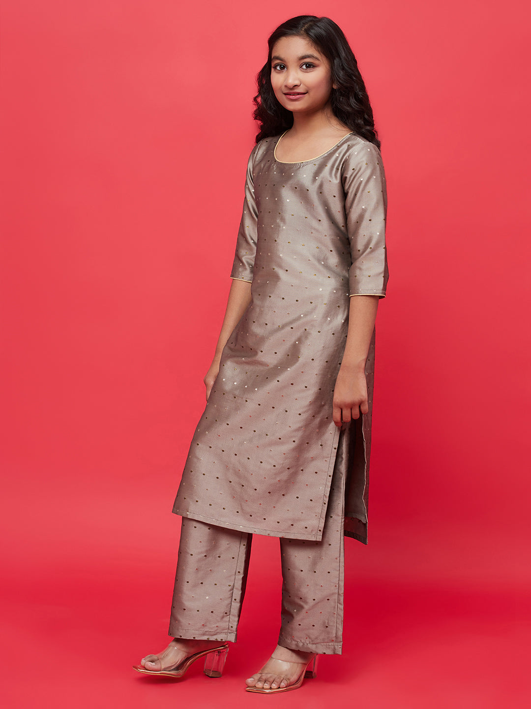 Grey Gold Butti Kurta With Palazzo