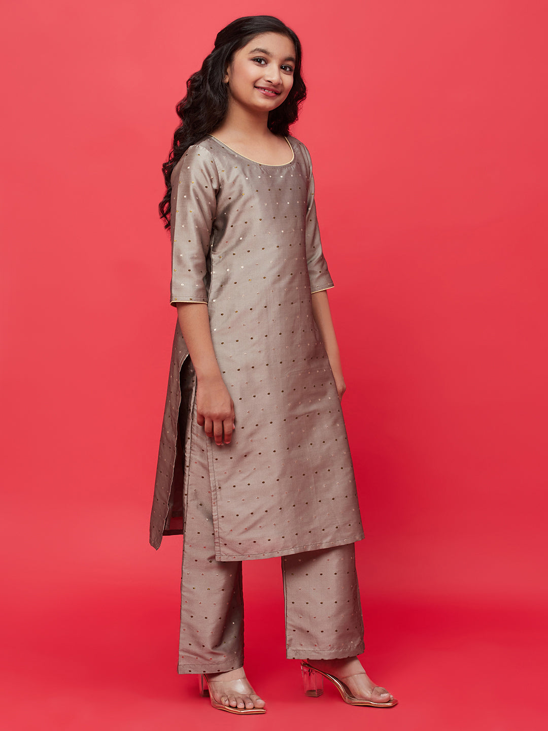 Grey Gold Butti Kurta With Palazzo