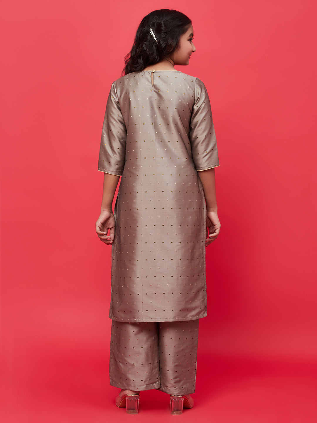 Grey Gold Butti Kurta With Palazzo