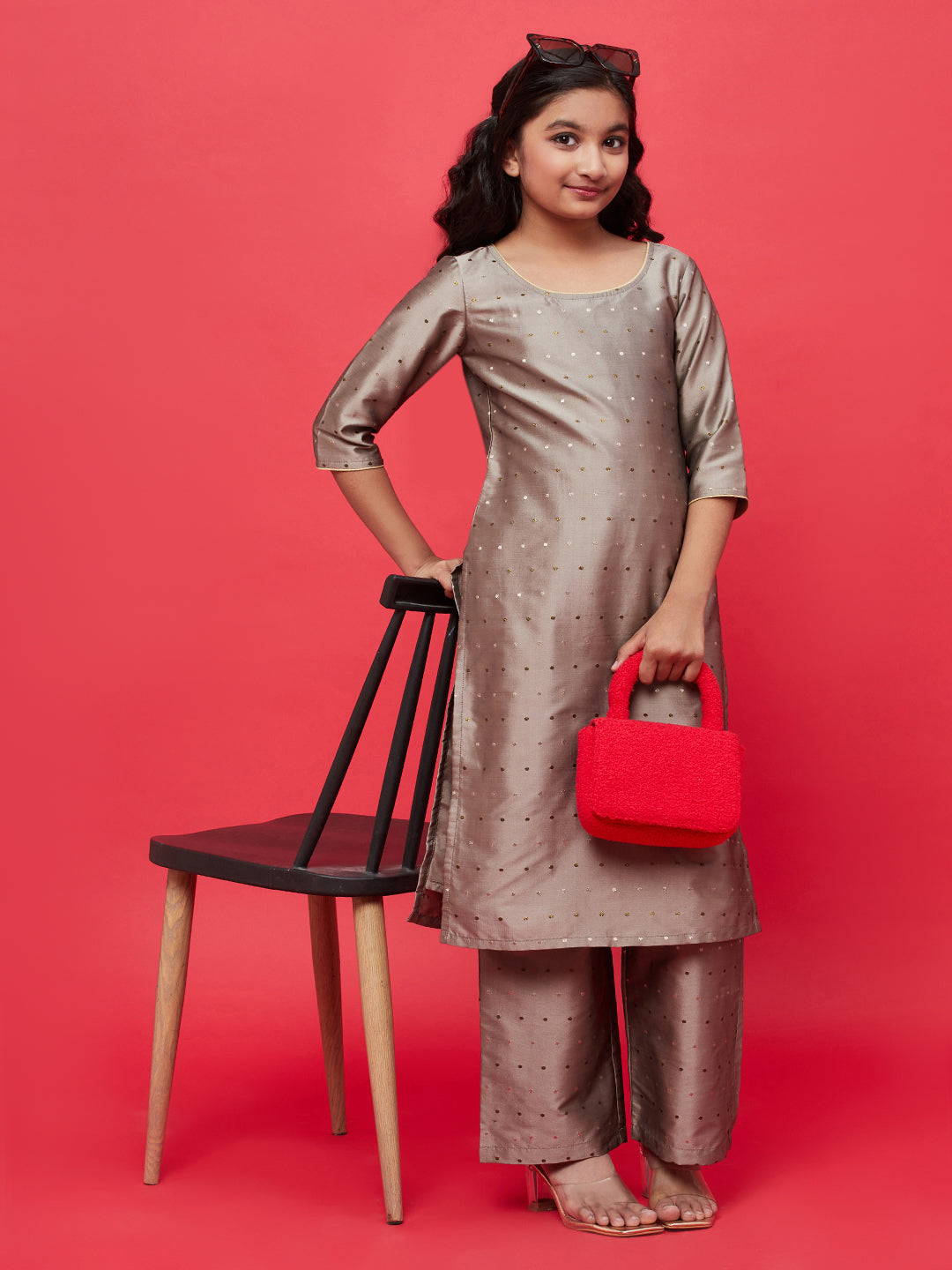 Grey Gold Butti Kurta With Palazzo