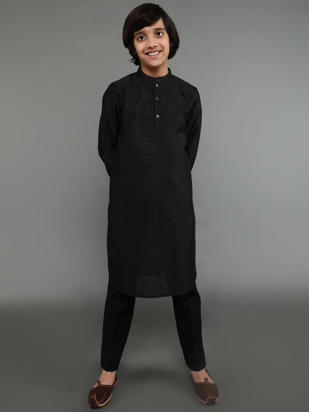 Black Self Designed Kurta