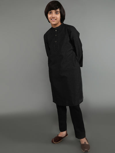 Black Self Designed Kurta