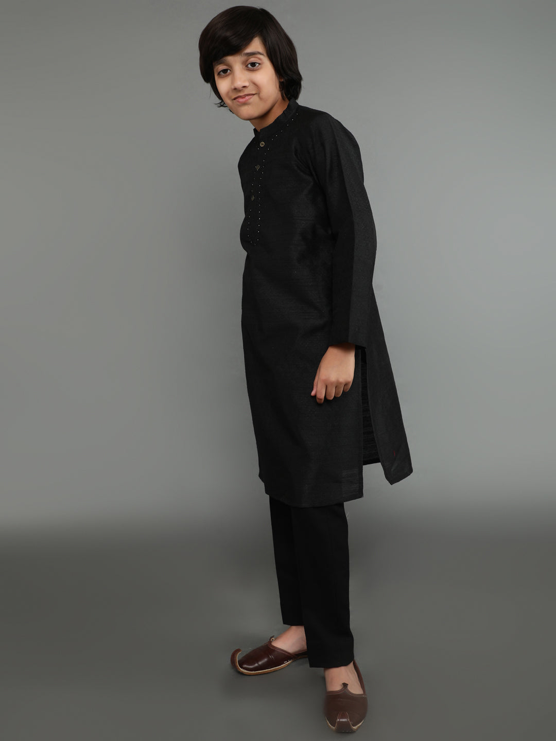 Black Self Designed Kurta