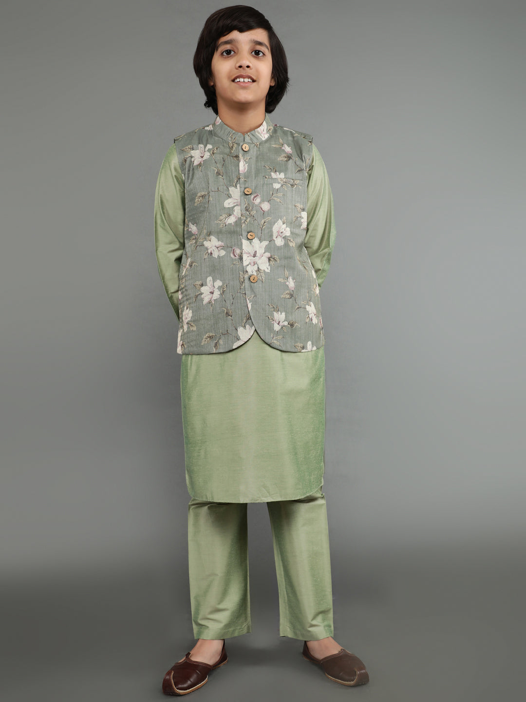 Pastel Green Kurta Pant With Nehru Jacket