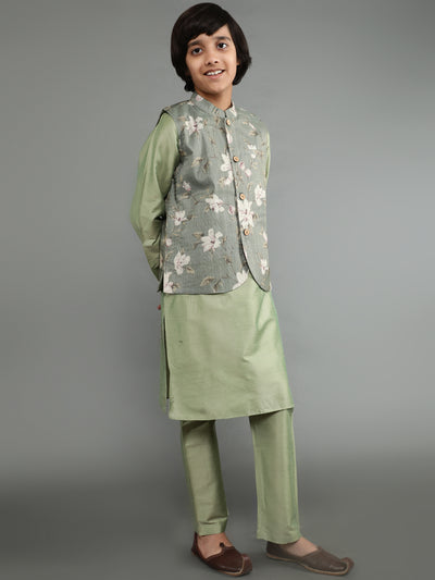 Pastel Green Kurta Pant With Nehru Jacket