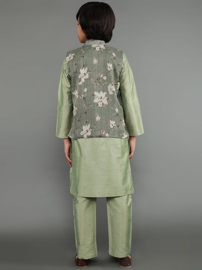 Pastel Green Kurta Pant With Nehru Jacket