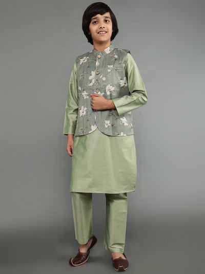 Pastel Green Kurta Pant With Nehru Jacket