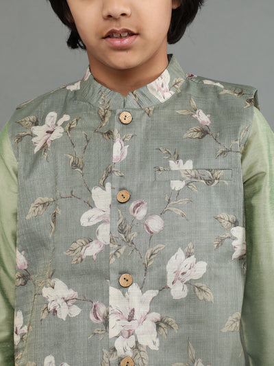 Pastel Green Kurta Pant With Nehru Jacket